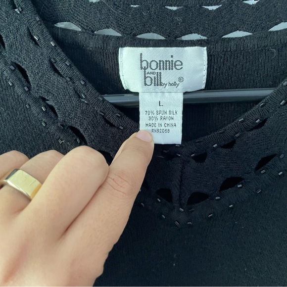 Vintage Bonnie and bill silk blend beaded black sweater - Picture 2 of 7